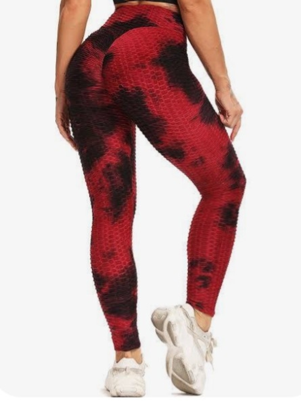High-Waist Red & Black Textured Leggings
